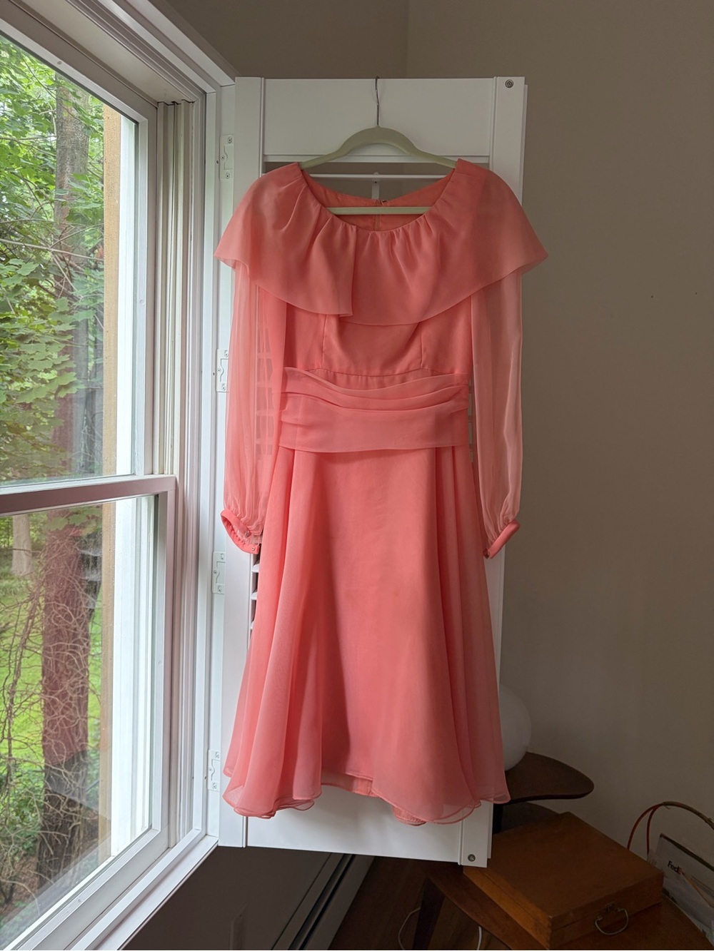 Women's Coral Pink Chiffon A-Line Dress